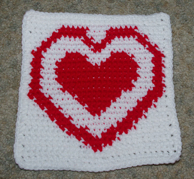Row Count Heart in a Heart Afghan Square Free Crochet Pattern