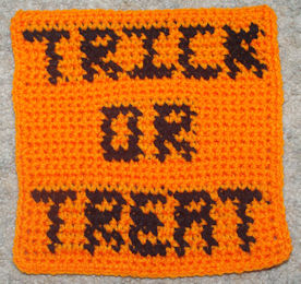 Row Count Trick or Treat Afghan Square Free Crochet Pattern